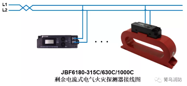 測溫式<a href=http://m.xmphtxh.com/dianqihuozai/ target=_blank class=infotextkey>電氣火災監控</a>探測器JBF6180（315C/630C/1000C）<a href=http://m.xmphtxh.com/dianqihuozai/ target=_blank class=infotextkey>電氣火災監控</a>系統產品接線圖